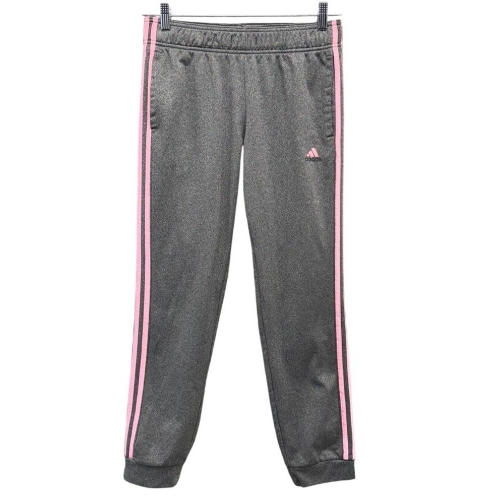 Adidas Gray Pink Stripe Joggers Sweatpants Medium HF0488 Heather Gray Athletic
